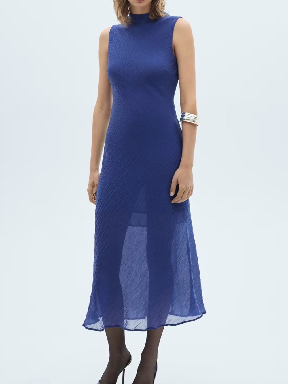 New MANGO Sleeveless Blue Midi Dress